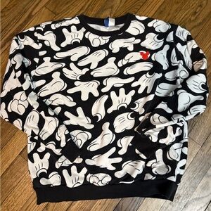 Divided Black and White Hand Pattern Crewneck Sweater